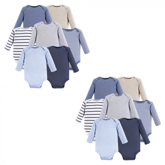Hudson Baby Unisex Baby Cotton Long-Sleeve Bodysuits, Boy Basic 14-Piece, 0-3 Months