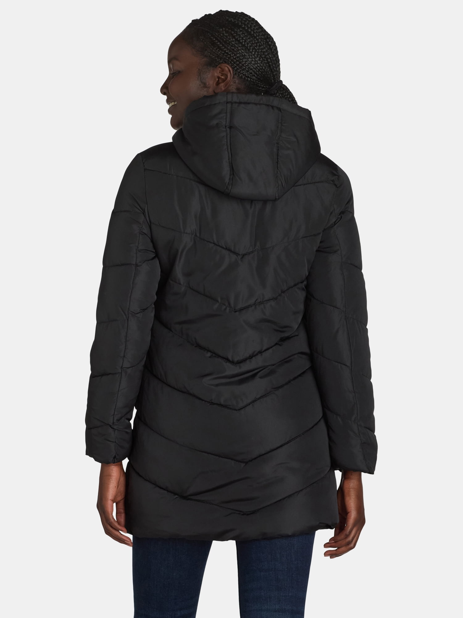 Big Chill Women's and Women's Plus Chevron Quilted Puffer Jacket with Hood, Sizes S-3X