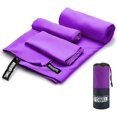 thumbnail image 1 of Toalla Deportiva, Toalla Microfibra 3PCS, Toalla Gym Suave y Ligero para Natacion, Deporte, Baño, Viajes, Yoga, Etc, con Una Bolsa, 3 Tallas (76 * 152cm+40 * 80cm+30 * 30cm, Violeta), 1 of 5