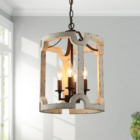 

LNC Farmhouse Chandelier with 4-Lights Distressed Wood Cylinder Lighting Fixtures for Dining Room