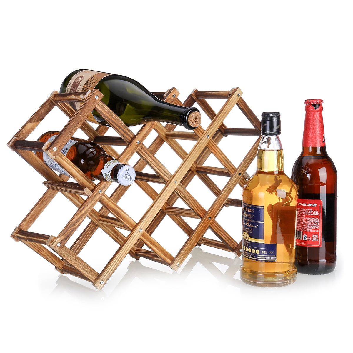 Wooden Wine Rack Small Wine Bottle Stand Holder Storage Free Standing Folding Wooden Racks Countertop Table Organizer 5 Slot Carbonized Wood 