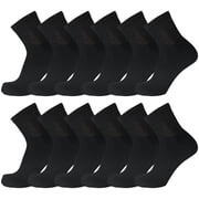 12 Pairs of Diabetic Cotton Quarter Socks with Non Binding Top (Black, Sock Size 10-13)