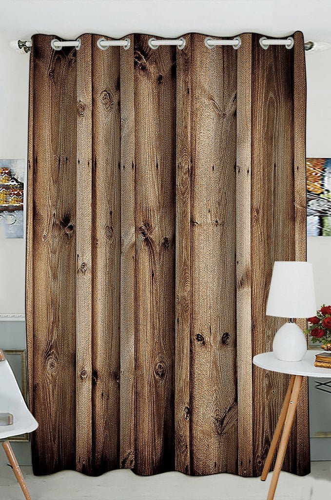 Rustic Barn Old Wooden Plank Wall Kitchen Curtains Window Drapes Set 55x39" 