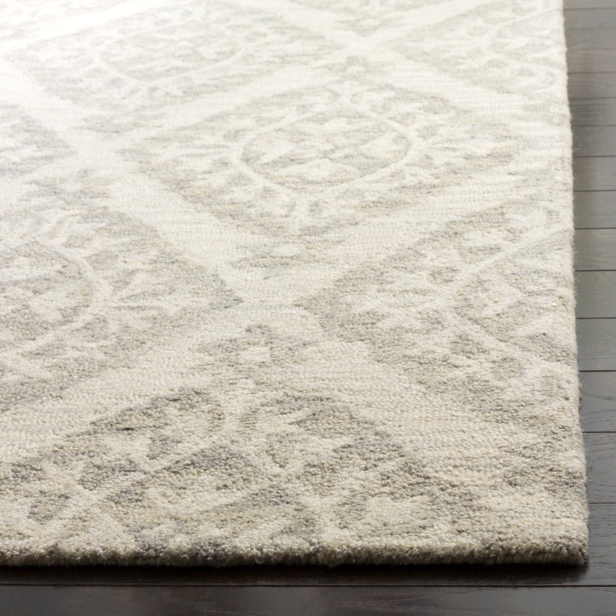 SAFAVIEH Micro-Loop Linton Damask Trellis Wool Area Rug, Light Grey, 2'6" x 4'
