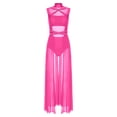 thumbnail image 3 of renvena Lyrical Dance Costumes for Women Sleeveless Turtleneck Backless Mesh Tulle Maxi Dress Hot Pink L, 3 of 5