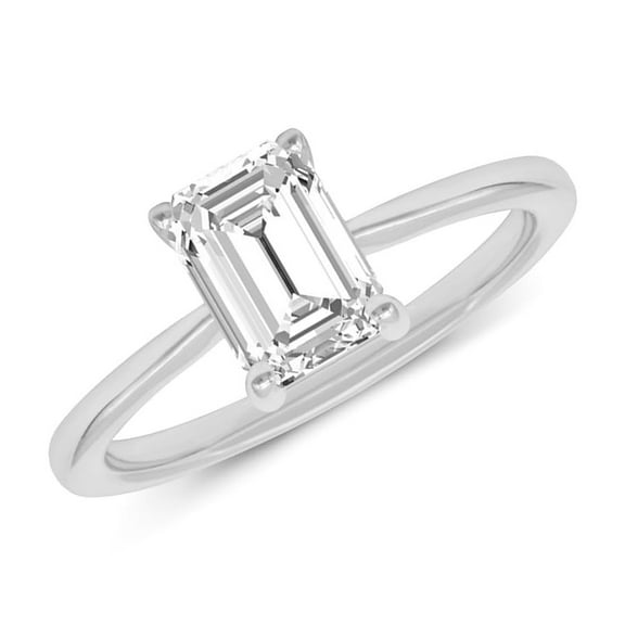 1 Carat - Emerald Cut Lab Grown Basket Regular Shank Setting Solitaire Diamond Engagement Ring in 14K White Gold(Ring Size: 4.5)