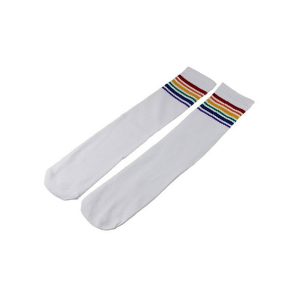 UTTOASFAY Men Socks Clearance Thigh High Socks Over Knee Rainbow Stripe Girls Football Sport Socks Black White