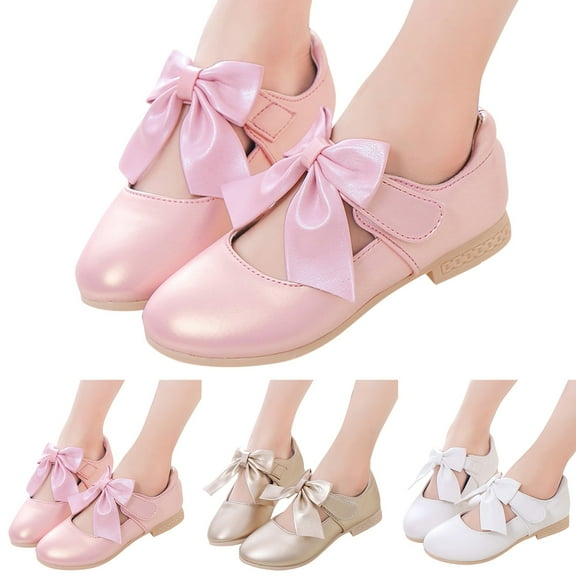 Dakaela Girls Ballet Dress Shoes Big Kids Bow Flats Mary Jane Toddler Wedding Party School Uniform Loafers Oxfords Gold Size 8.5