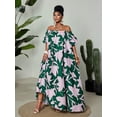 thumbnail image 6 of Plus Size Multicolor Floral Off Shoulder Puff Sleeve Maxi Dress For Vacation Party Date Night, 6 of 8