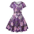 thumbnail image 5 of Summer Floral Print Casual Dress for Women Fashionable Short Sleeve Crew Neck Flowy Comfortable Gown Purple S, 5 of 6