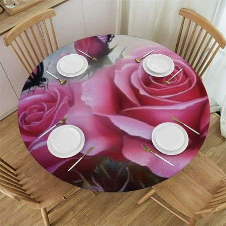 

Patifu Roses Butterfly Round Tablecloth Stain-Resistant Washable Indoor Outdoor Tablecloth Ideal for Restaurants Weddings Parties Picnic Dining Kitchen Farmhouse Table Cover 42 -46