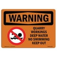 thumbnail image 1 of SignMission OS-WS-A-1218-L-12354 12 x 18 in. OSHA Warning Sign - Quarry Workings Deep Water No with Symbol, 1 of 1