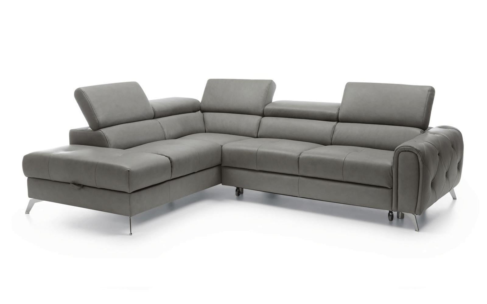 Grey Italian Genuine Leather Sectional, Gray Leather Sectional Couch