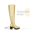 thumbnail image 6 of BLISSFUL STEP Women's Boots Faux Leather Thigh High Chunky Heel Side Zipper Boots Gold 8, 6 of 7