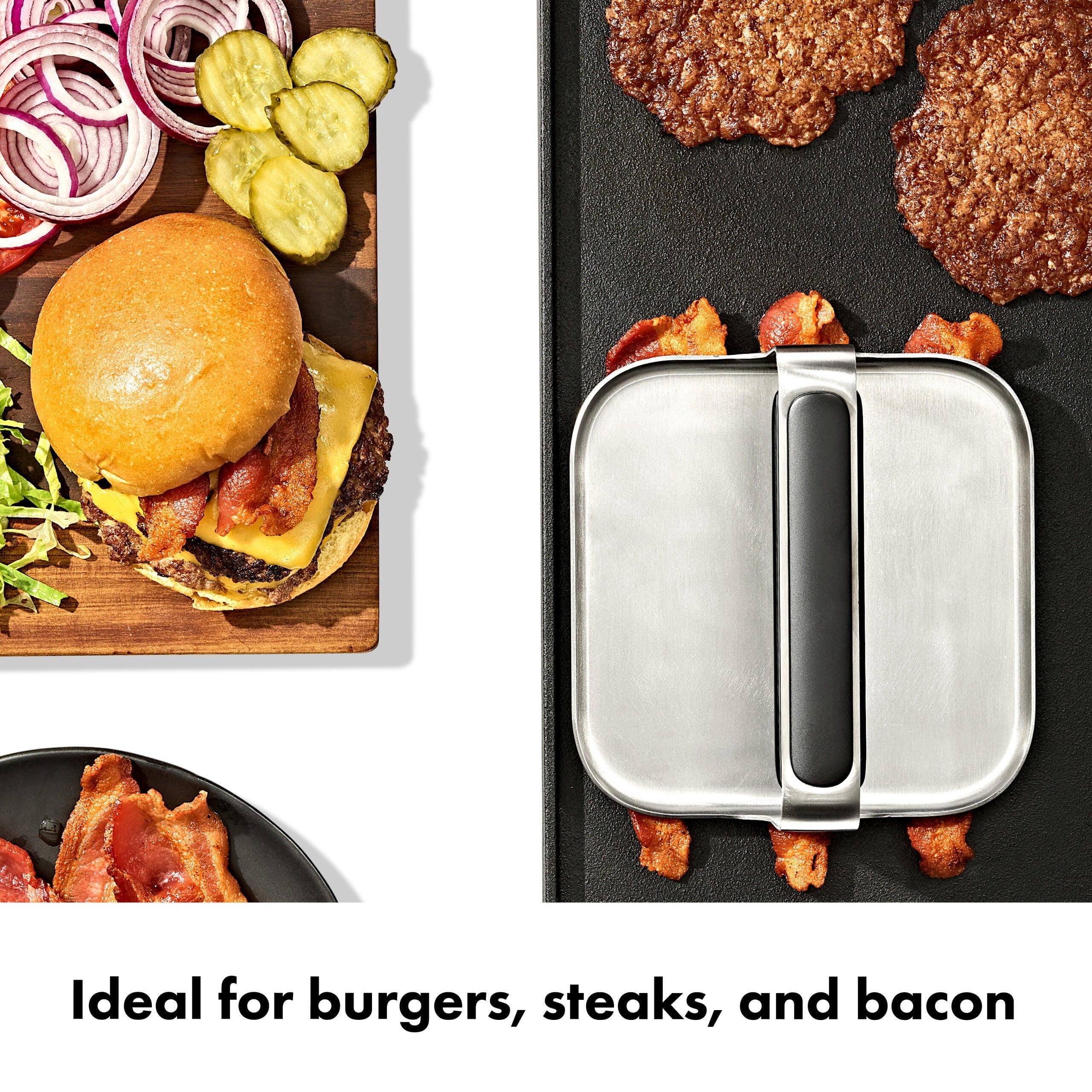 OXO Grilling Stainless Steel Burger Press, Heavy-Duty Smash Burger Press for Bacon, Sandwiches, Steaks and Griddle Cooking