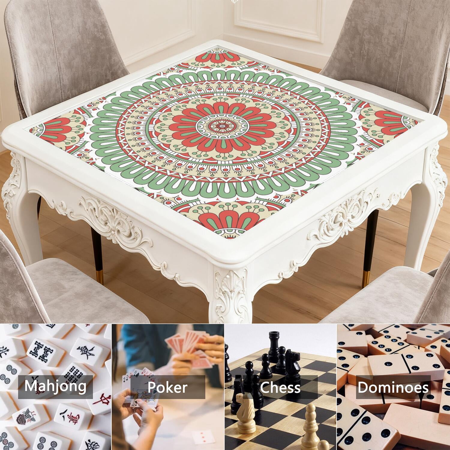 Mandala Mahjong Mat for Table, 31.5*31.5in Anti Slip American Mahjong Table Cloth, Noise Reduction, Neoprene Mah jongg Mat with Carrying Bag & 3 Dices, Mahjong Accessories Gift, Board Tile Games Mats