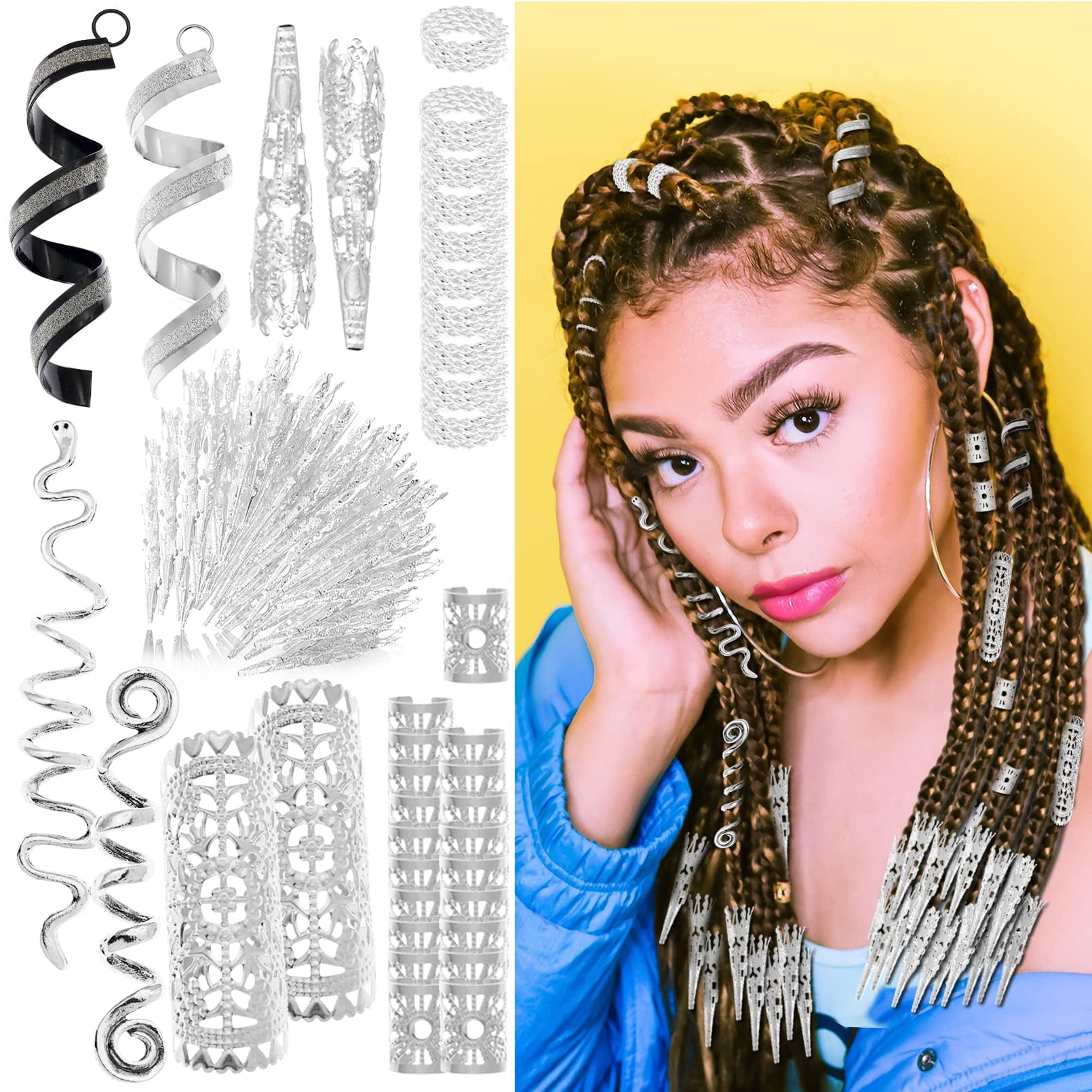 130 Pieces Locs Hair Jewelry for Women Goddess Dreadlocks Accessories kit  Faux Locs Beads,Braids Hair Cuffs Decoration charms (Gold)