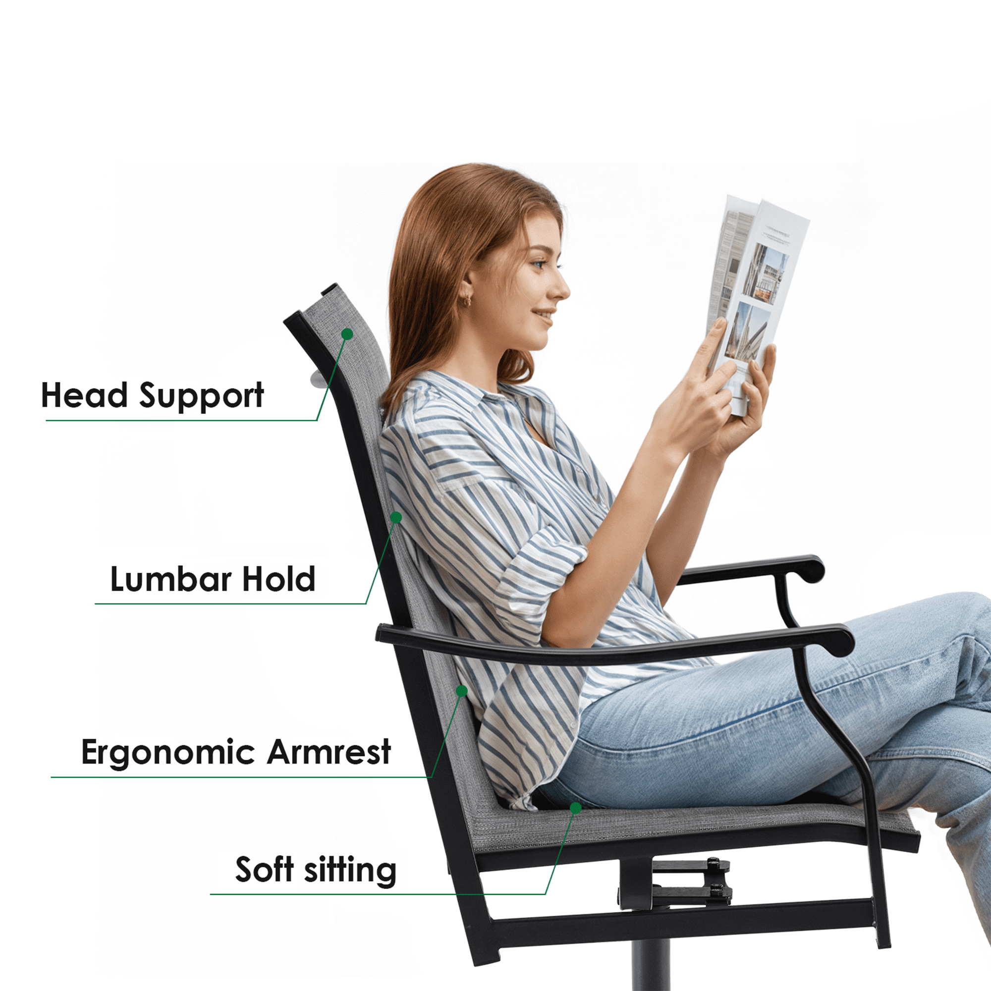 MAYEERTY 2-Piece Outdoor Swivel Dining Chairs with Textilene Fabric for Backyard & Patio, Gray