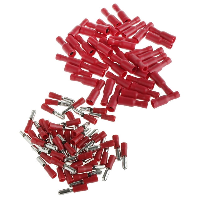Surtido de 100 piezas, conectores de cables aislados, terminales eléctricos, extremos de ado, 18-22AWG, rojo Sharpla Terminal de extremo del cable aislado