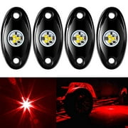 Aukmak 4 Pods LED Rock Light Kit for Jeep ATV SUV Offroad Car Truck Boat Underbody Glow Trail Rig Lamp Underglow LED Neon Lights Waterproof - Red