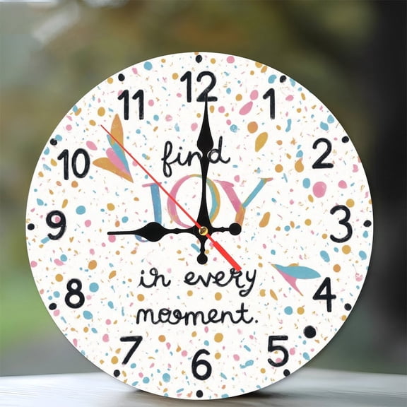 Inspirational Wall Clock Find Joy Every Moment Colorful Decor 10-Inch Silent Wooden Wall Clock, Battery Operated (AA Batteries Not Included), Artistic Home Decor