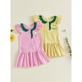 thumbnail image 3 of BemeyourBBs Toddler Baby Girl Golf Dress Outfits Summer Striped Dress Golf Embroidered Ruffled Trim Crew Neck Flying Sleeve A Line Dress, 3 of 9