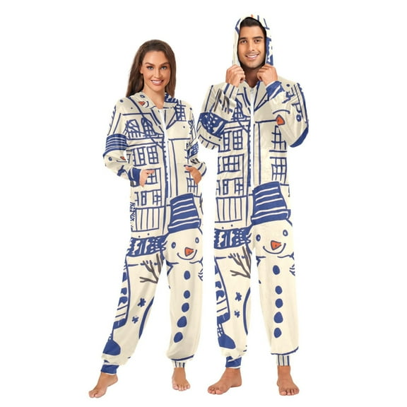 Make A Snowman Adult onesie Pajamas, Crystal Velvet Ultra Soft Warm Jumpsuit for Men and Women