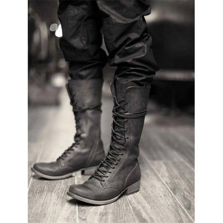 Men Mid-Calf Boots Lace Up Riding Long Boots (Best Long Riding Boots)