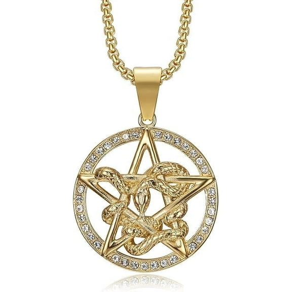 NEGS 18K Gold Plated Animal Snake Twine Star Pendant 24'' Chain Gothic Rock Stainless Steel Hip Hop Necklace for Men