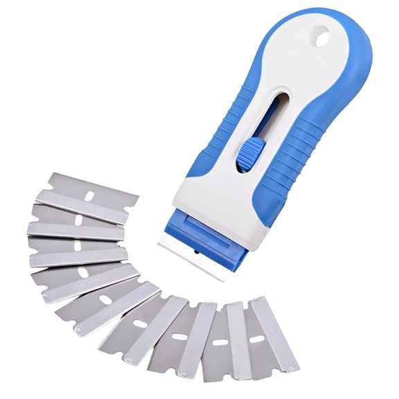 EXLEAF 2026 New Razor Blade Scraper Tool with Blade Storage Container, Glass Cooktop Stove Scraper with 10Pcs Stainless Steel Blades for Glass Clean, Paint, Old Label, Decal Sticker, Adhesive Remover