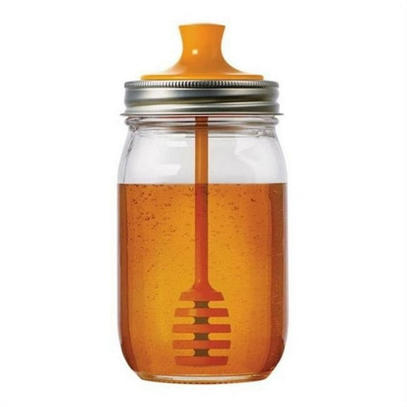 Jarware Honey Dipper Lid for Regular Mouth Mason Jars, Orange Honey Server, 2.75" x 2.75" x 6"