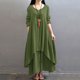 thumbnail image 4 of Vestido largo flojo ocasional de las nuevas mujeres de la manera Vestido largo sólido de Boho MABOTO Verde oscuro/M, 4 of 7