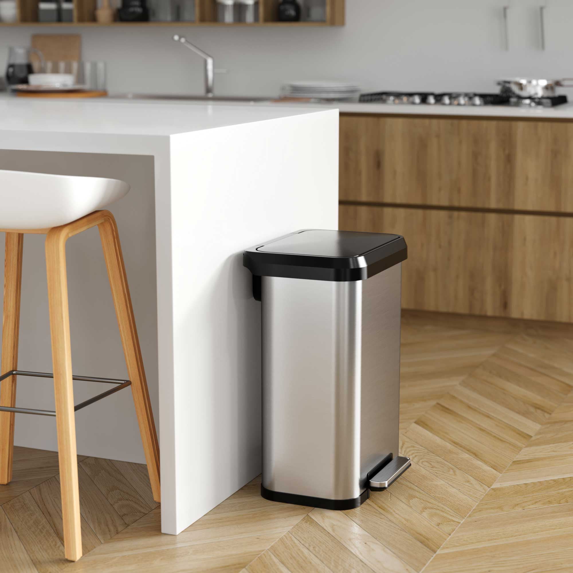 iTouchless SoftStep EXP 13.2 Gallon Step Pedal Trash Can with AbsorbX Odor Filter, Stainless Steel with Durable Plastic Lid, 50 Liter Garbage Bin for Kitchen, Home, Office, Business