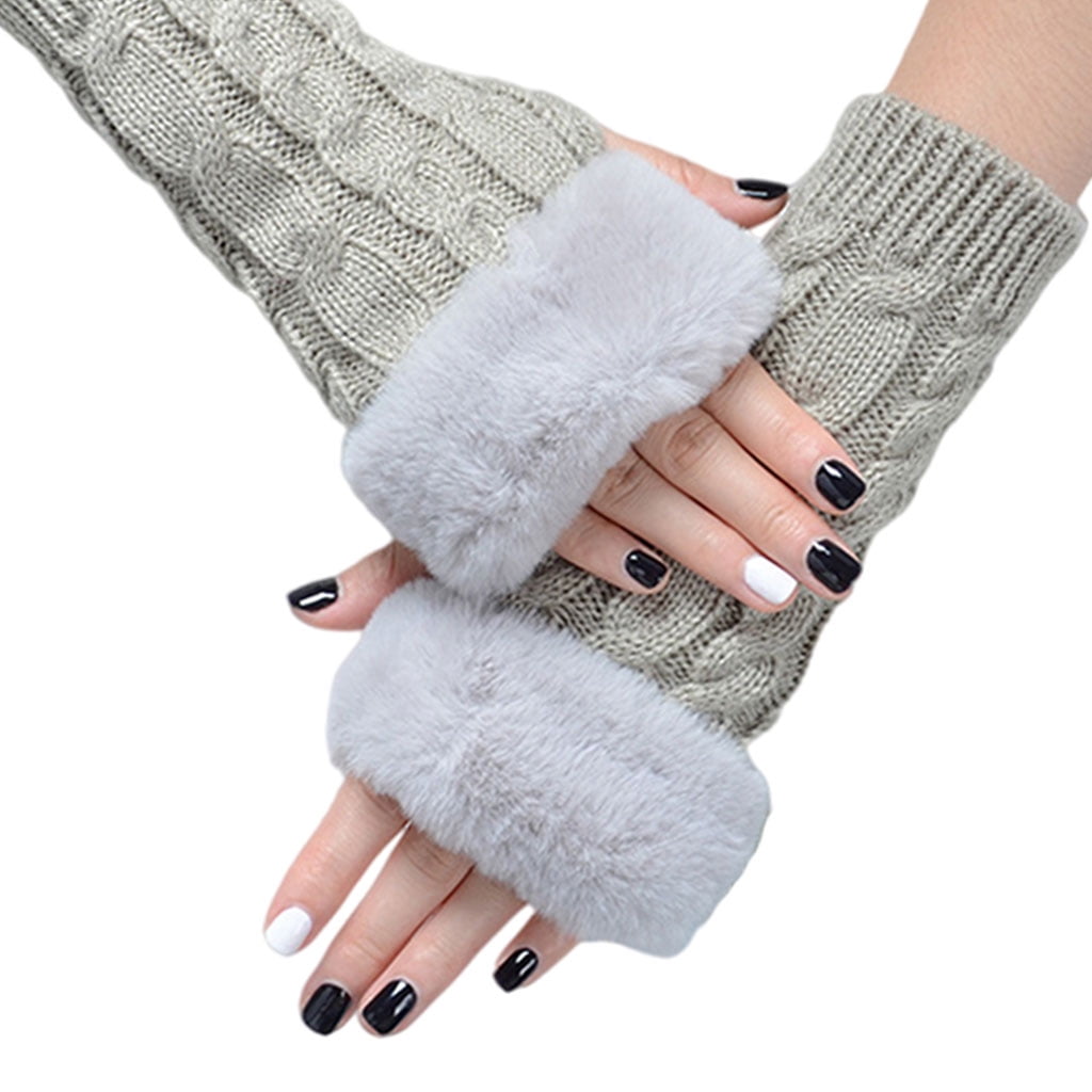 Gray Half Finger Gloves Fingerless Gloves Womens Finger 