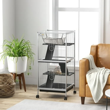 PawHut 4-Tier Small Animal Cage, Ferret Cage Large Chinchilla Cage, White