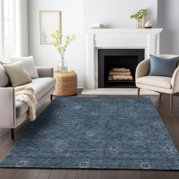 Addison Rugs Chantille Indoor/Outdoor Transitional Floral Blue Washable Rectangle Rug, 8' x 10'
