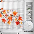 thumbnail image 3 of No Hook Shower Curtain, Fall Maple Leaves Shower Curtains for Bathroom with See Through Top Window, Vintage Rustic Botanical Wooden Gray Waterproof & Washable Bath Curtain Standard 72"x72", 3 of 9