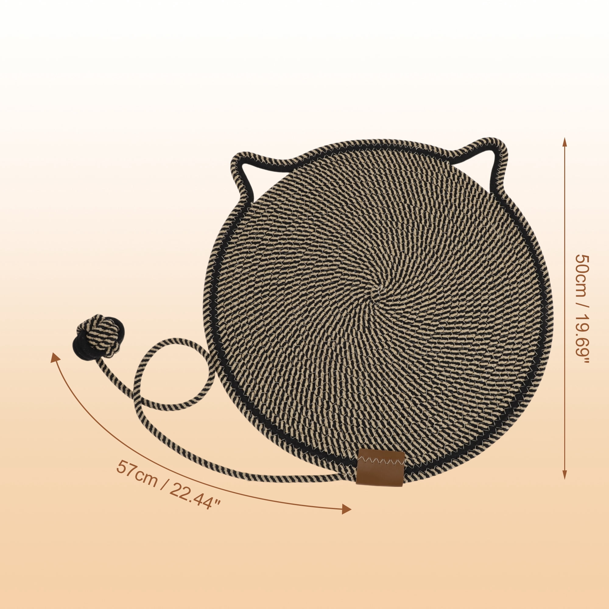 Unique Bargains Cat Scratcher Mat with A Cat Ball Cotton Rope Black [19.69"]