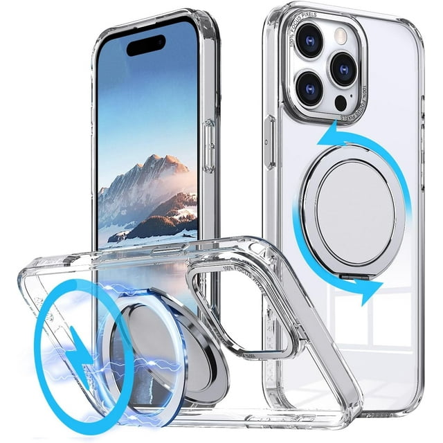 KOMI Étui Anneau Magnétique pour 16 Pro Max, Compatible avec MagSafe avec Support Anneau à 360°, Étui de Protection Antichoc pour iPhone 16 Pro Max Transparent