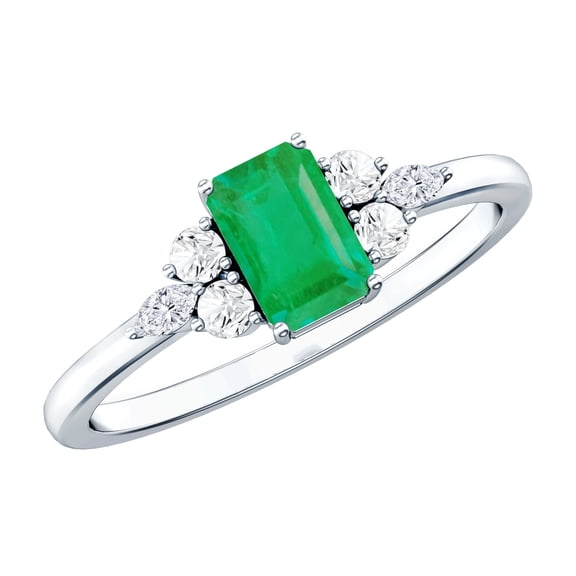 Rosec Jewels Natural Emerald Cut Emerald Engagement Ring - Emerald Diamond Ring for Women - AAA Quality - With Jewelry Box, 925 Sterling Silver, US 4.00