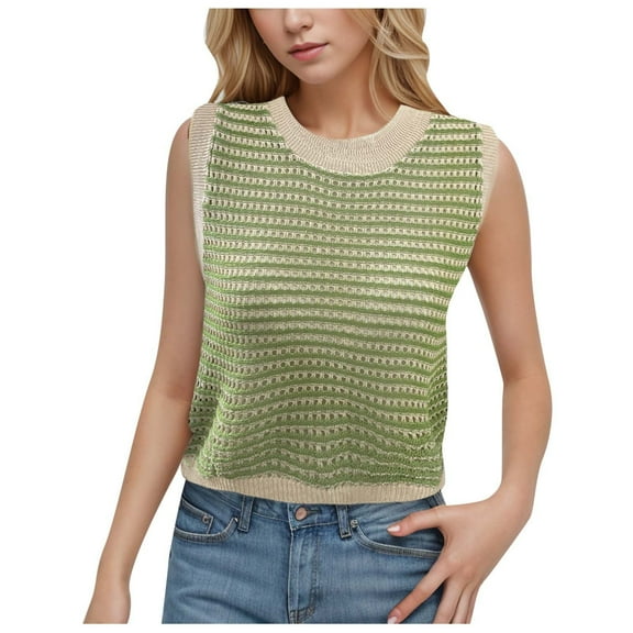 Women's Crochet Boho Tank Top Knit Sweater Vest Hollow Out Sleeveless Summer Cover Up Casual Pullover Neck Top