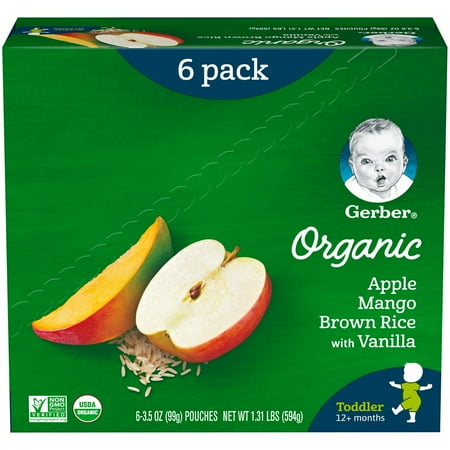 Gerber Organic Toddler Foods Baby Food, Apple Mango Brown Rice with Vanilla, 3.5 oz Pouch (Pack of 6)