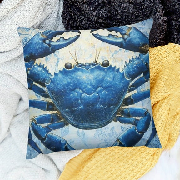 ZFLMY Blue Crab Throw Pillow Cover for Home Sofa Couch Linen 100% - Set of 1 Pillowcase, 3 Sizes, Outdoor Decor, No Insert 18x18in