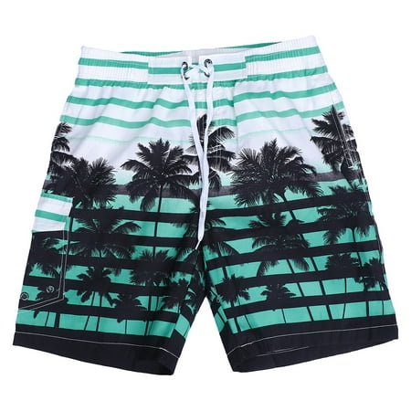 

Men Fast Dry Beach Shorts Palm Tree Casual Surfing Swimming Trunks with Pockets - Size L (Blue)
