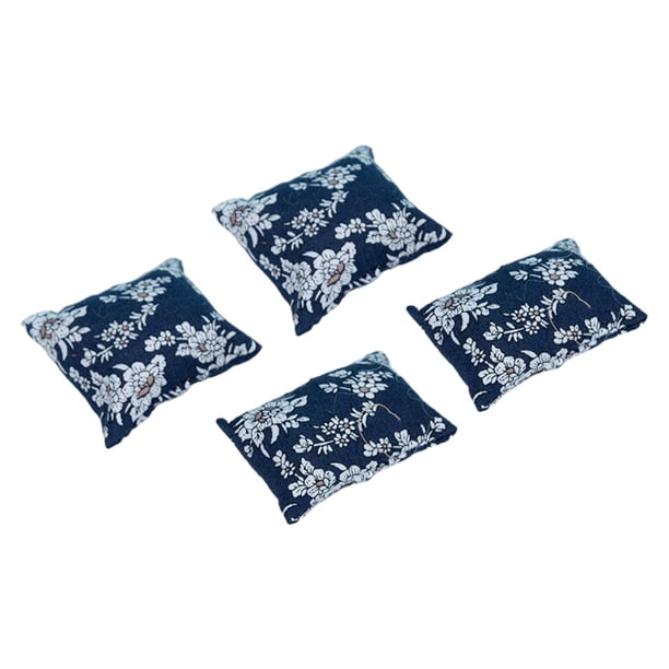 4 Uds. de almohadas de muñecas Zulema Miniaturas de casa de muñecas simución azul