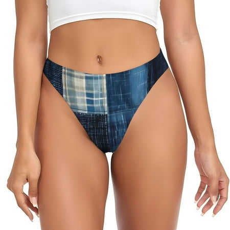 Qokaie Indigo Patchwork Quilt Printed Women s Cotton Thong Underwear  Sexy Breathable Panties G-string-X-Large