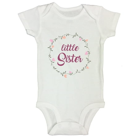 Cute Flower Newborn Lil Sister Onesie Bodysuit“Little Sister”Funny Threadz Kids Toddler T2 T-shirt,