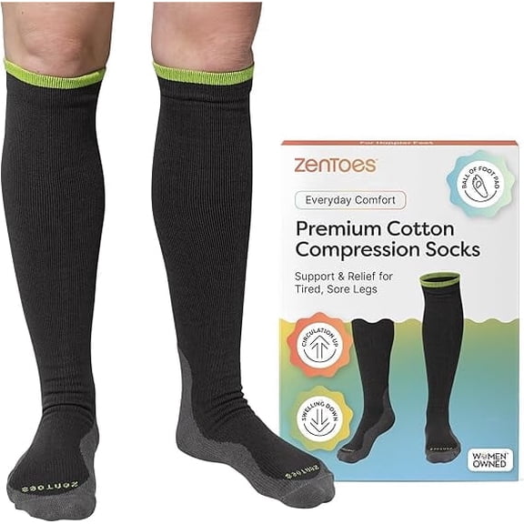 Zentoes Compression Socks for Men and Women, Knee High Socks with Ball of Foot Cushion, 1 Pair, Large, Graphite