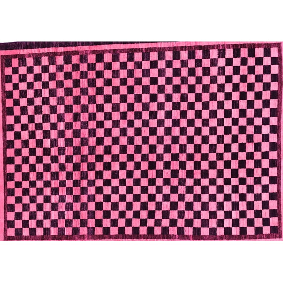 Ahgly Company Indoor Rectangle Checkered Pink Modern Area Rugs, 2' x 5'