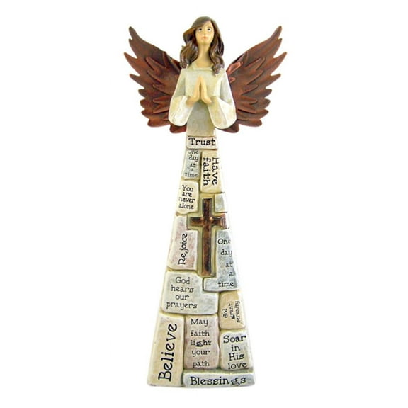 Praying Angel Faith-Filled Robes Whitewashed 4 x 10.5 Resin Tabletop Figurine